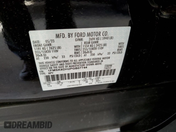 2023 Ford Explorer XLT z VIN 1FMSK8DH2PGB07744, wystawiony jako Copart lot #51799775 z przebiegiem 49 735 mil mil oraz Szkoda całkowita • Salvage title. Historia ofert i sprzedaży dostępna na DreamBid. Obrazek 15.