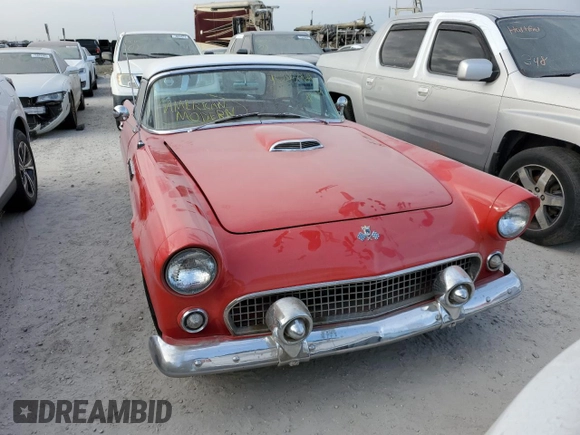 1955 Ford Thunderbird with VIN P5FH232488, listed as a Copart auction lot 76205064 with 5,608 mi miles and Salvage Title. Bid and sale history available at DreamBid. Image 5.
