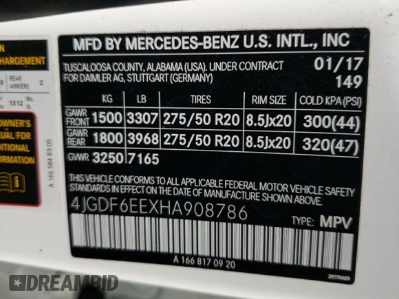 2017 Mercedes-Benz GLS with VIN 4JGDF6EEXHA908786, listed as a Copart auction lot 60661303 with 71,527 mi miles. Bid and sale history available at carsss.com. Image 13.