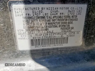 2020 Nissan Versa S with VIN 3N1CN8DV0LL864401, listed as a Copart auction lot 59968525 with 56,578 mi miles and Salvage title. Bid and sale history available at DreamBid. Image 12.