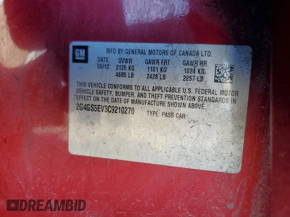 2012 Buick Regal Turbo Premium 1 with VIN 2G4GS5EV3C9210270, listed as a Copart auction lot 49431865 with 129,996 mi miles and Salvage title. Bid and sale history available at DreamBid. Image 12.