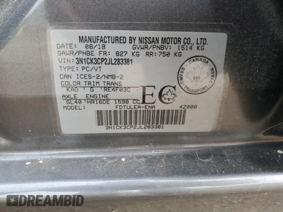2018 Nissan Micra S z VIN 3N1CK3CP2JL283381, wystawiony jako Copart lot #77758774 z przebiegiem 32 348 mil mil oraz Szkoda całkowita • Salvage title. Historia ofert i sprzedaży dostępna na DreamBid. Obrazek 12.