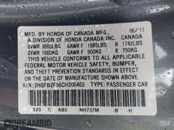 2012 Honda Civic LX с VIN 2HGFB2F56CH306463, выставлен на аукционе IAAI как лот 41764569 с пробегом 134 104 миль миль и . История ставок и продаж доступна на DreamBid. Изображение 9.