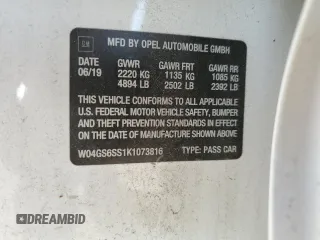 2019 Buick Regal GS with VIN W04GS6SS1K1073816, listed as a Copart auction lot 42601135 with 37,866 mi miles and Salvage title. Bid and sale history available at DreamBid. Image 13.