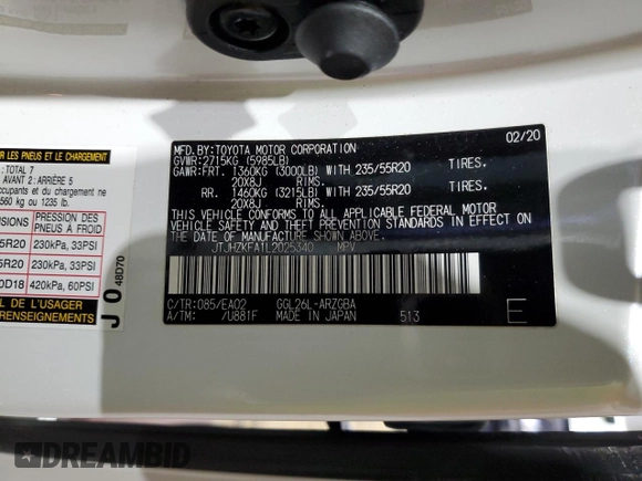 2020 Lexus RX 350L with VIN JTJHZKFA1L2025340, listed as a Copart auction lot 42150215 with 94,304 mi miles and Salvage title. Bid and sale history available at DreamBid. Image 15.