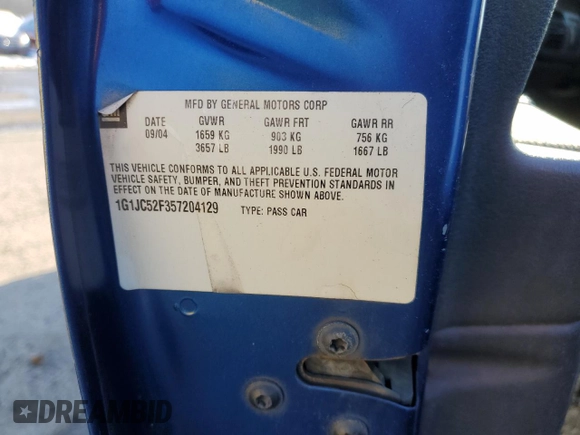 2005 Chevrolet Cavalier with VIN 1G1JC52F357204129, listed as a Copart auction lot 88463155 with 133,832 mi miles and Salvage Title. Bid and sale history available at DreamBid. Image 13.
