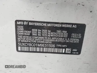 2021 BMW X6 M50i z VIN 5UXCY8C01M9E51506, wystawiony jako IAAI lot #41538726 z przebiegiem Nie podano mil oraz . Historia ofert i sprzedaży dostępna na DreamBid. Obrazek 9.