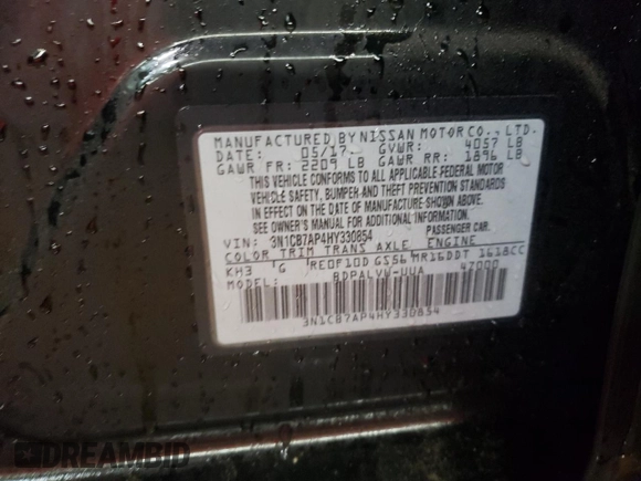 2017 Nissan Sentra Nismo с VIN 3N1CB7AP4HY330854, выставлен на аукционе Copart как лот 87588035 с пробегом 110 466 миль миль и Списание • Salvage title. История ставок и продаж доступна на DreamBid. Изображение 13.