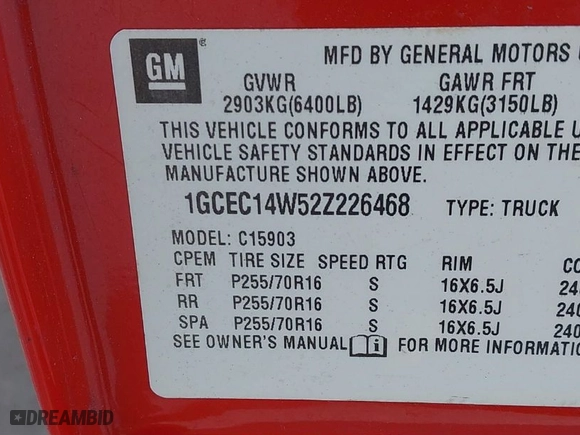 2002 Chevrolet Silverado 1500 with VIN 1GCEC14W52Z226468, listed as a IAAI auction lot 41790682 with 132,447 mi miles. Bid and sale history available at carsss.com. Image 9.