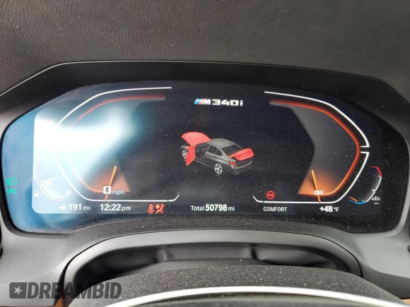 2022 BMW 3 Series M340i with VIN 3MW5U7J05N8C57442, listed as a Copart auction lot 47429075 with 50,798 mi miles and Salvage Title. Bid and sale history available at carsss.com. Image 9.