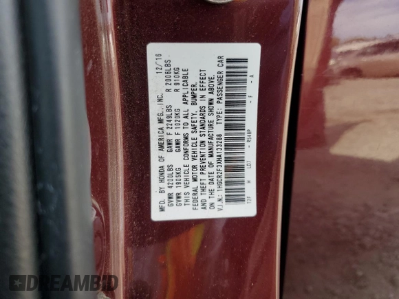 2017 Honda Accord Sedan LX with VIN 1HGCR2F3XHA133288, listed as a Copart auction lot 52798215 with 99,637 mi miles and Salvage Title. Bid and sale history available at carsss.com. Image 13.