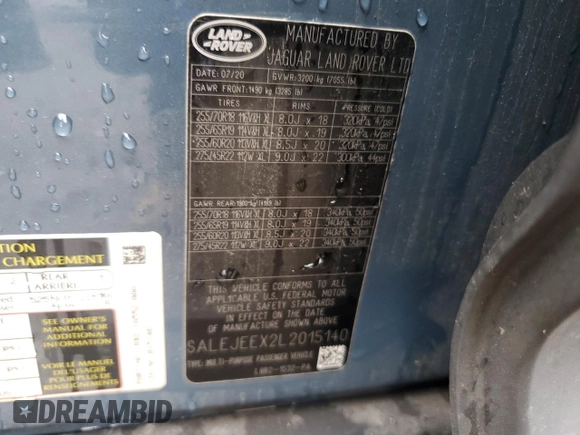 2020 Land Rover Defender S with VIN SALEJEEX2L2015140, listed as a Copart auction lot 51565305 with 66,370 mi miles and Salvage title. Bid and sale history available at DreamBid. Image 13.