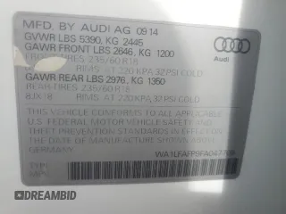2015 Audi Q5 Premium Plus with VIN WA1LFAFP9FA047708, listed as a Copart auction lot 57960435 with Not provided miles and Clean title. Bid and sale history available at DreamBid. Image 12.