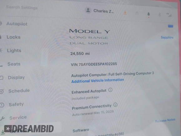 2023 Tesla Model Y Long Range z VIN 7SAYGDEE5PA102285, wystawiony jako IAAI lot #42402981 z przebiegiem 24 550 mil mil oraz . Historia ofert i sprzedaży dostępna na DreamBid. Obrazek 7.