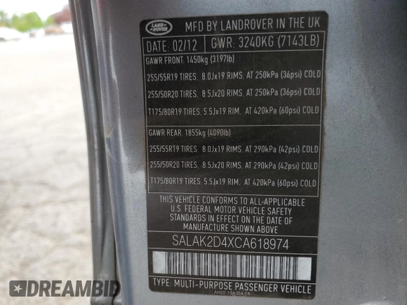 2012 Land Rover LR4 Lux с VIN SALAK2D4XCA618974, выставлен на аукционе Copart как лот 53822565 с пробегом 149 407 миль миль и Списание • Salvage title. История ставок и продаж доступна на DreamBid. Изображение 12.