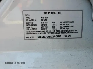 2024 Tesla Model Y Long Range with VIN 7SAYGAEEXRF109995, listed as a Copart auction lot 55160345 with Not provided miles and Salvage title. Bid and sale history available at DreamBid. Image 13.