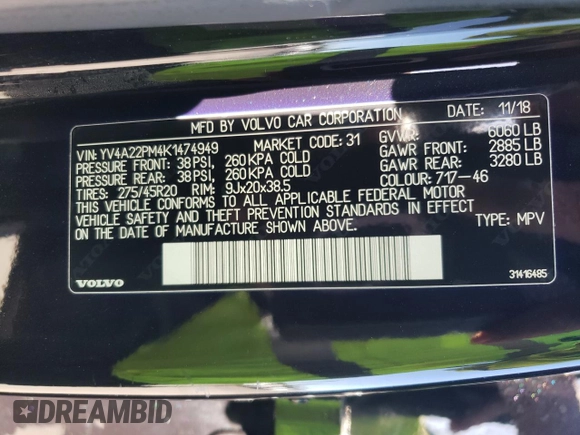 2019 Volvo XC90 R-Design with VIN YV4A22PM4K1474949, listed as a Copart auction lot 74332484 with 77,191 mi miles and Salvage Title. Bid and sale history available at carsss.com. Image 14.