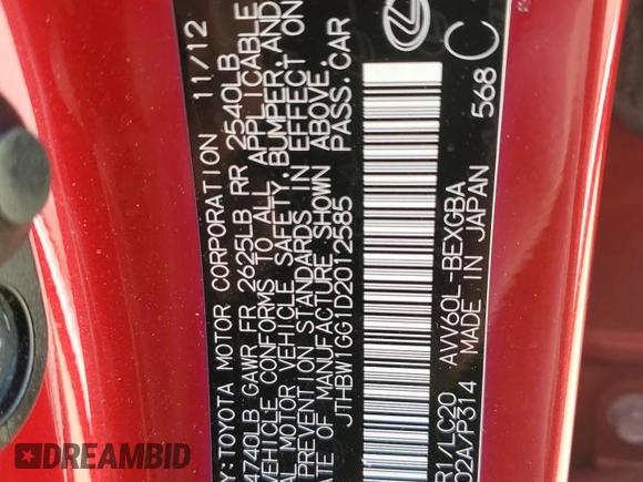 2013 Lexus ES 300h z VIN JTHBW1GG1D2012585, wystawiony jako Copart lot #50632175 z przebiegiem 100 802 mil mil oraz Szkoda całkowita • Salvage title. Historia ofert i sprzedaży dostępna na DreamBid. Obrazek 12.