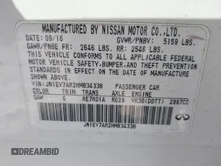 2017 Infiniti Q50 Premium with VIN JN1EV7AR2HM834338, listed as a IAAI auction lot 40992351 with 88,148 mi miles and . Bid and sale history available at DreamBid. Image 9.