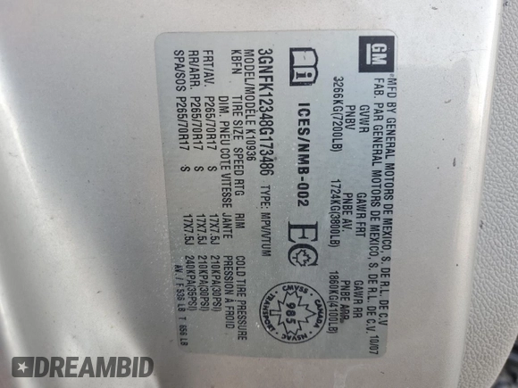 2008 Chevrolet Avalanche LTZ with VIN 3GNFK12348G173486, listed as a Copart auction lot 78384554 with 162,277 mi miles and Salvage Title. Bid and sale history available at DreamBid. Image 12.