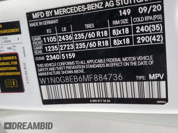 2021 Mercedes-Benz GLC 300 с VIN W1N0G8EB6MF884736, выставлен на аукционе Copart как лот 58799685 с пробегом 47 978 миль миль и Списание • Salvage title. История ставок и продаж доступна на DreamBid. Изображение 13.