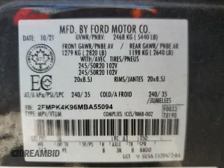 2021 Ford Edge Titanium с VIN 2FMPK4K96MBA55094, выставлен на аукционе Copart как лот 60990145 с пробегом 30 400 миль миль и Чистый • Clean title. История ставок и продаж доступна на DreamBid. Изображение 13.