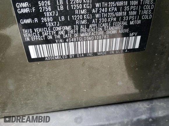 2021 Subaru Outback Onyx XT with VIN 4S4BTGLD5M3108783, listed as a Copart auction lot 60562475 with 55,988 mi miles and Salvage title. Bid and sale history available at DreamBid. Image 13.