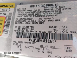 2019 Ford Fusion SE with VIN 3FA6P0HD7KR183757, listed as a IAAI auction lot 41762187 with 120,347 mi miles. Bid and sale history available at carsss.com. Image 9.