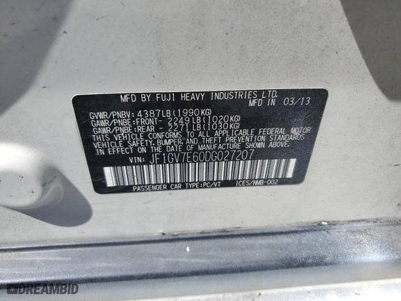 2013 Subaru Impreza Sedan WRX WRX with VIN JF1GV7E60DG027207, listed as a Copart auction lot 50593905 with 83,649 mi miles and Salvage Title. Bid and sale history available at carsss.com. Image 12.