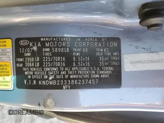2008 Kia Sedona EX with VIN KNDMB233386237457, listed as a Copart auction lot 53727365 with 246,238 mi miles and Salvage Title. Bid and sale history available at carsss.com. Image 15.