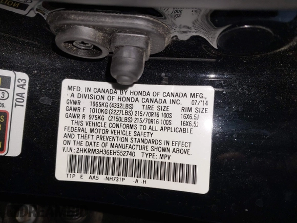 2014 Honda CR-V LX with VIN 2HKRM3H36EH552740, listed as a IAAI auction lot 41079905 with 78,559 mi miles. Bid and sale history available at carsss.com. Image 9.