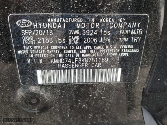 2019 Hyundai Elantra SE with VIN KMHD74LF3KU781169, listed as a Copart auction lot 42760235 with 0 mi miles and Salvage Title. Bid and sale history available at carsss.com. Image 12.