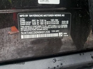 2022 BMW X5 xDrive45e with VIN 5UXTA6C00N9K81209, listed as a Copart auction lot 69284222 with Not Provided miles. Bid and sale history available at carsss.com. Image 16.
