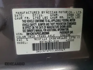 2012 Nissan Versa SL with VIN 3N1CN7AP5CL802069, listed as a Copart auction lot 64741465 with 104,494 mi miles and Clean title. Bid and sale history available at DreamBid. Image 13.