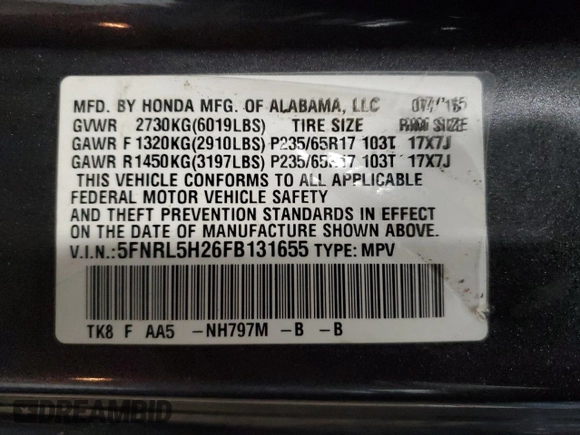 2015 Honda Odyssey LX с VIN 5FNRL5H26FB131655, выставлен на аукционе Copart как лот 45963365 с пробегом 214 535 миль миль и Чистый • Clean title. История ставок и продаж доступна на DreamBid. Изображение 13.