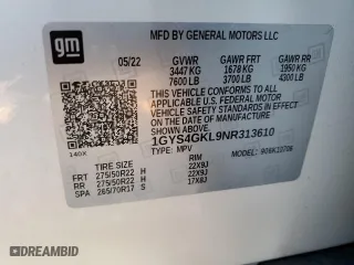 2022 Cadillac Escalade Sport Platinum with VIN 1GYS4GKL9NR313610, listed as a Copart auction lot 83071824 with 21,282 mi miles and Salvage Title. Bid and sale history available at carsss.com. Image 14.
