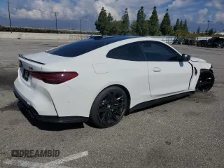2025 BMW M4 Competition with VIN WBS23HK09SCS16550, listed as a Copart auction lot 48350975 with 6,914 mi miles and Salvage Title. Bid and sale history available at carsss.com. Image 3.