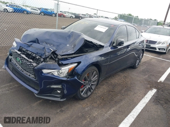 2024 Infiniti Q50 Red Sport 400 with VIN JN1FV7DR3RM680708, listed as a IAAI auction lot 42105449 with 2,681 mi miles and . Bid and sale history available at DreamBid. Image 16.