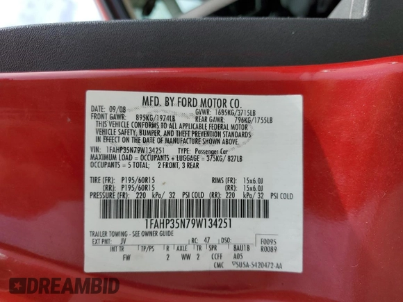 2009 Ford Focus SE with VIN 1FAHP35N79W134251, listed as a Copart auction lot 54049105 with 195,234 mi miles and Salvage Title. Bid and sale history available at carsss.com. Image 13.