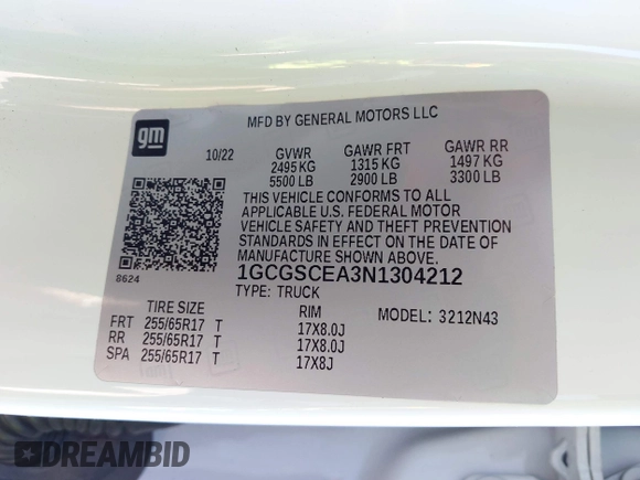 2022 Chevrolet Colorado 2WD LT with VIN 1GCGSCEA3N1304212, listed as a IAAI auction lot 41728851 with 66,806 mi miles and . Bid and sale history available at DreamBid. Image 9.