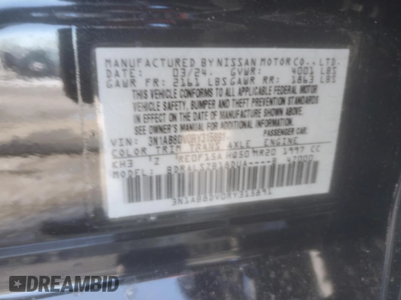 2024 Nissan Sentra SR with VIN 3N1AB8DV0RY315891, listed as a Copart auction lot 45768085 with 2,167 mi miles and Salvage Title. Bid and sale history available at carsss.com. Image 15.