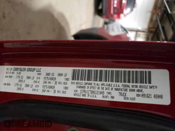 2010 Dodge 1500 SLT с VIN 1D7RV1CT8AS121049, выставлен на аукционе Copart как лот 55174785 с пробегом 169 118 миль миль и Списание • Salvage title. История ставок и продаж доступна на DreamBid. Изображение 12.
