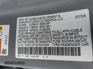 2023 Honda Accord Sport-L with VIN 1HGCY2F72PA053505, listed as a IAAI auction lot 42603967 with 38,944 mi miles and . Bid and sale history available at DreamBid. Image 9.