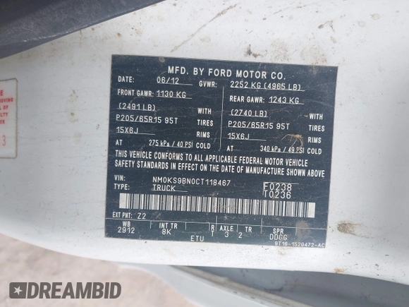 2012 Ford Transit Connect XLT with VIN NM0KS9BN0CT118467, listed as a IAAI auction lot 42465925 with 75,563 mi miles and . Bid and sale history available at DreamBid. Image 9.