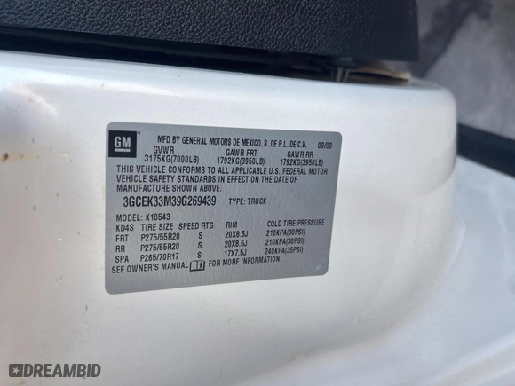2009 Chevrolet Silverado 1500 LTZ with VIN 3GCEK33M39G269439, listed as a Copart auction lot 48946075 with 142,207 mi miles and Clean Title. Bid and sale history available at carsss.com. Image 10.