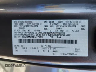 2024 Ford F-250 XL with VIN 1FT8W2BM3REC77366, listed as a Copart auction lot 56059195 with 6,038 mi miles and Salvage title. Bid and sale history available at DreamBid. Image 13.