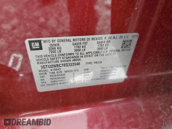 2014 GMC Sierra 1500 Denali z VIN 3GTU2WEC7EG322946, wystawiony jako Copart lot #56100915 z przebiegiem 60 792 mil mil oraz Szkoda całkowita • Salvage title. Historia ofert i sprzedaży dostępna na DreamBid. Obrazek 13.