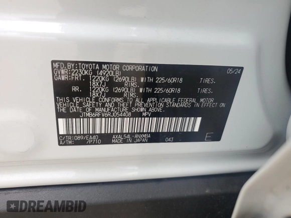 2024 Toyota RAV4 Hybrid XLE Premium with VIN JTMB6RFV6RJ054408, listed as a Copart auction lot 52120745 with 2,961 mi miles and Salvage Title. Bid and sale history available at DreamBid. Image 15.