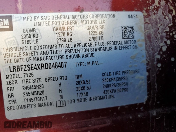 2024 Buick Envision Avenir with VIN LRBFZSE4XRD048407, listed as a Copart auction lot 48990545 with Not Provided miles and Salvage Title. Bid and sale history available at carsss.com. Image 15.