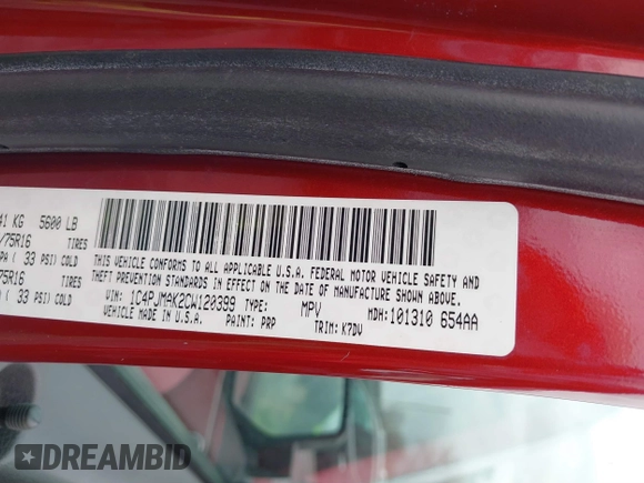 2012 Jeep Liberty Sport Latitude with VIN 1C4PJMAK2CW120399, listed as a IAAI auction lot 41877327 with 120,997 mi miles and . Bid and sale history available at carsss.com. Image 9.